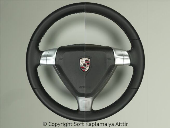 Porsche-Cayman-direksiyon-deri-soyulma-asinma-deformasyon-yenileme-dikme-soft-kaplama-restorasyon.